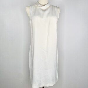 Massimo Dutti - Ivory Satin Sleevless Keyhole Lined Shift Dress